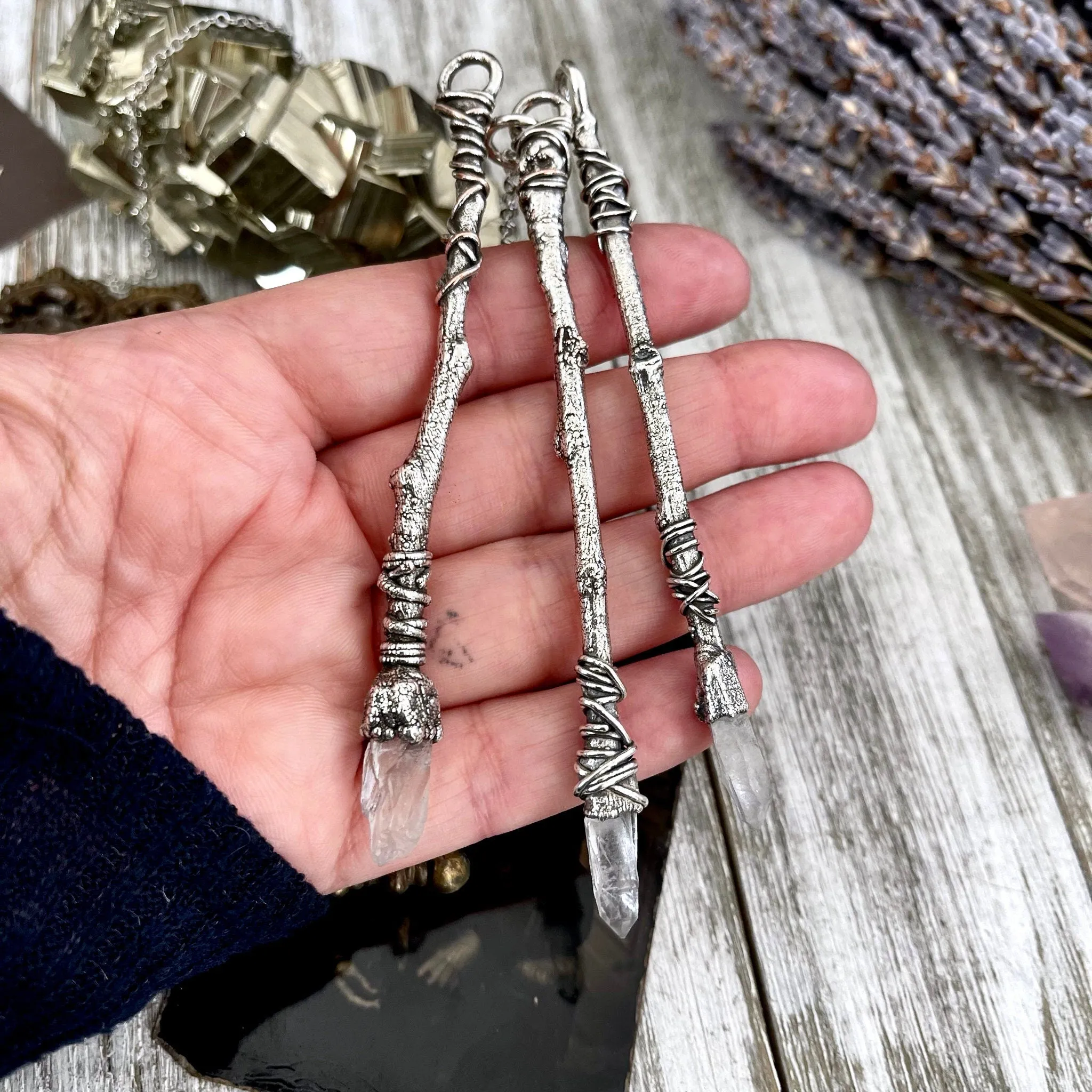 Crystal Wand Necklace Fine Silver Raw Crystal Point Necklace / Wizard Witches Wand Necklace Pendant