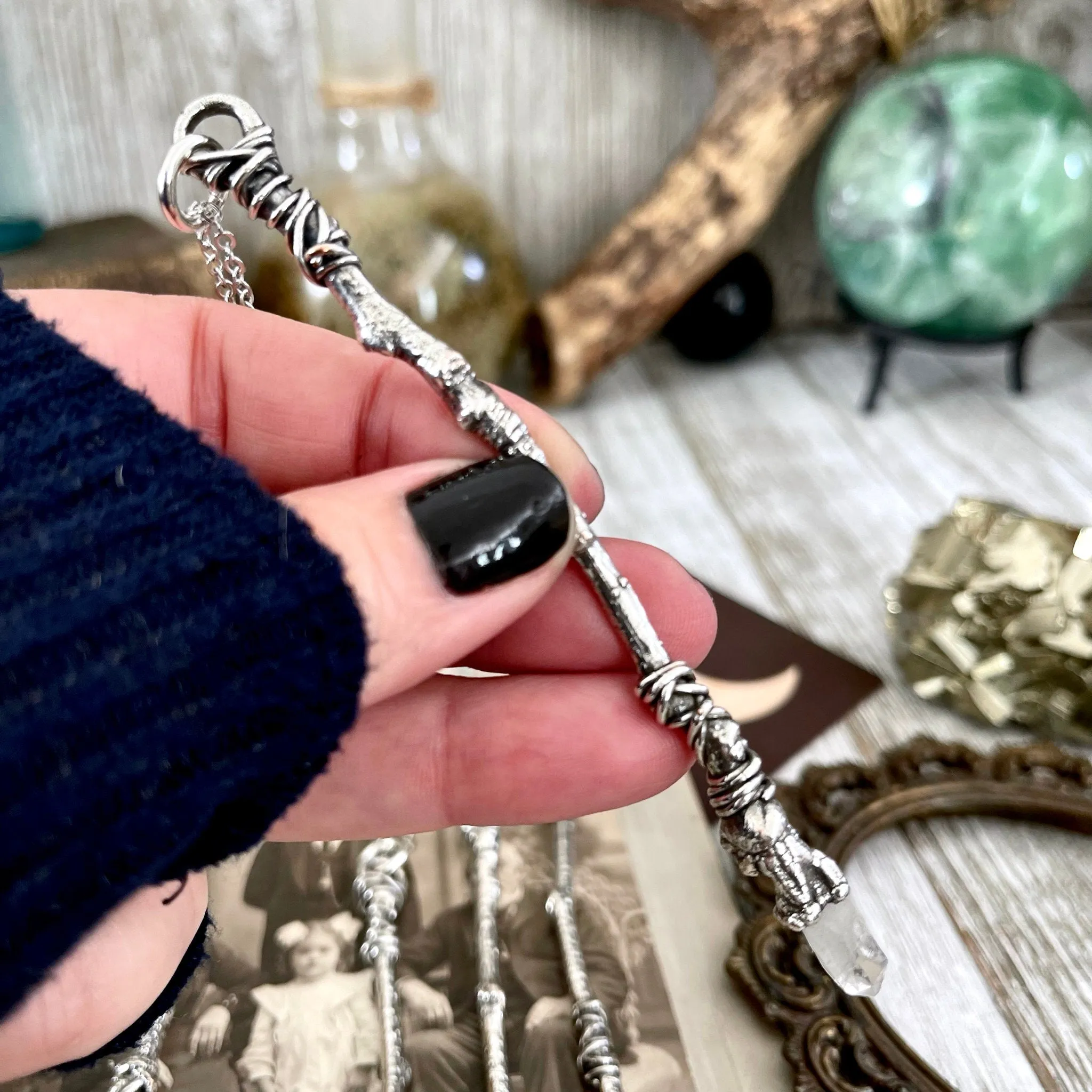 Crystal Wand Necklace Fine Silver Raw Crystal Point Necklace / Wizard Witches Wand Necklace Pendant