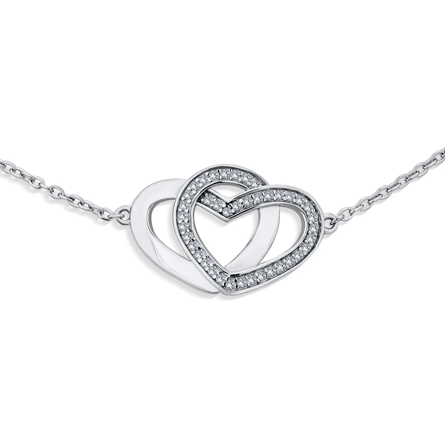 Cubic Zirconia Hearts Charm Anklet Ankle Bracelet Sterling Silver