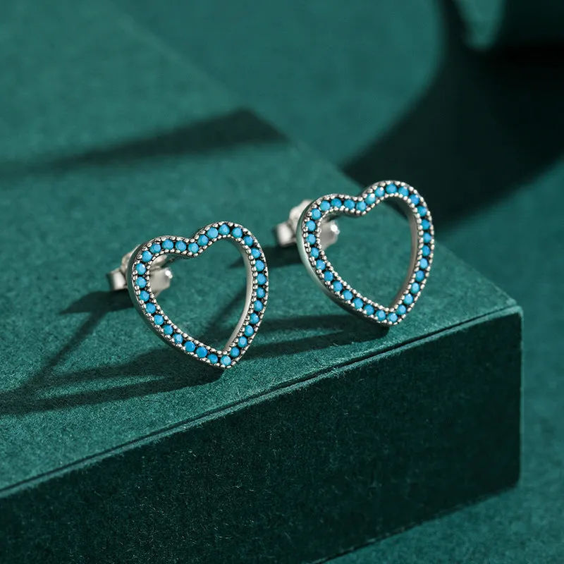 Cute Turquoise Heart-shaped Sterling Silver Earrings