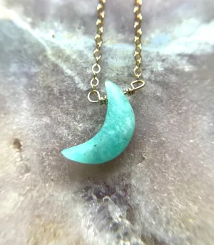 Dainty Amazonite Moon Pendant Necklace