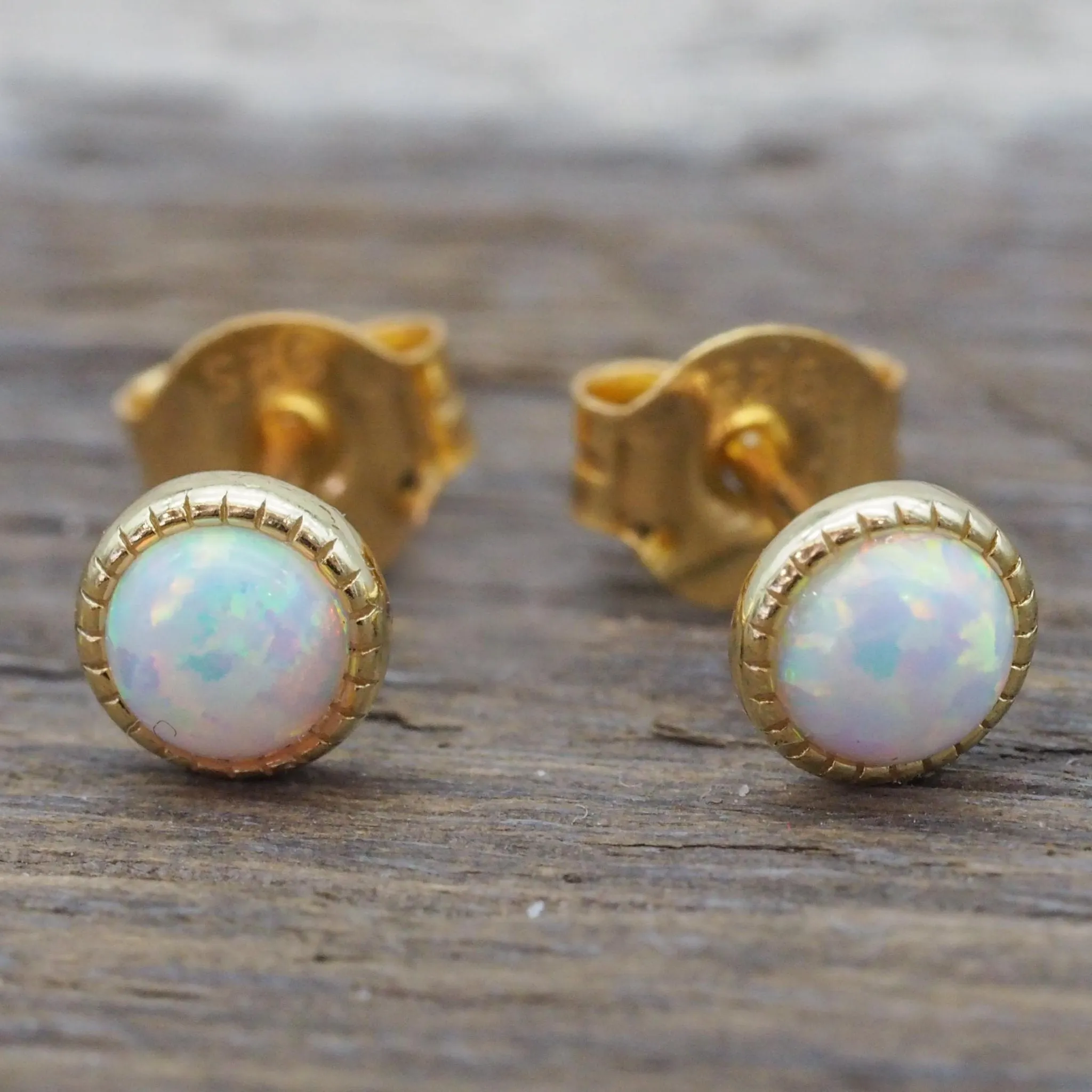 Dainty Gold Opal Earrings