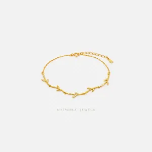 Dainty Leaf CZ Links Bracelet, Silver or Gold Plated  (6.25"   1.25") SHEMISLI - SB009