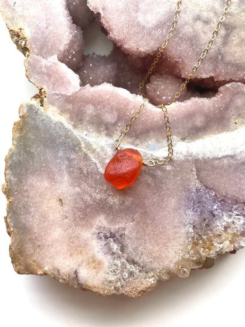 Dainty Raw Carnelian Necklace - Crystal Necklace - Carnelian Jewelry - Sacral Chakra Necklace - Gift For Her