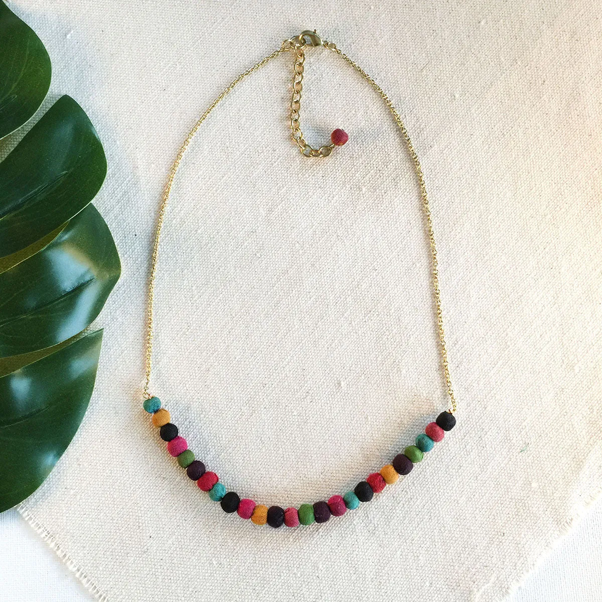 Delicate Kantha Sari Bead Necklace