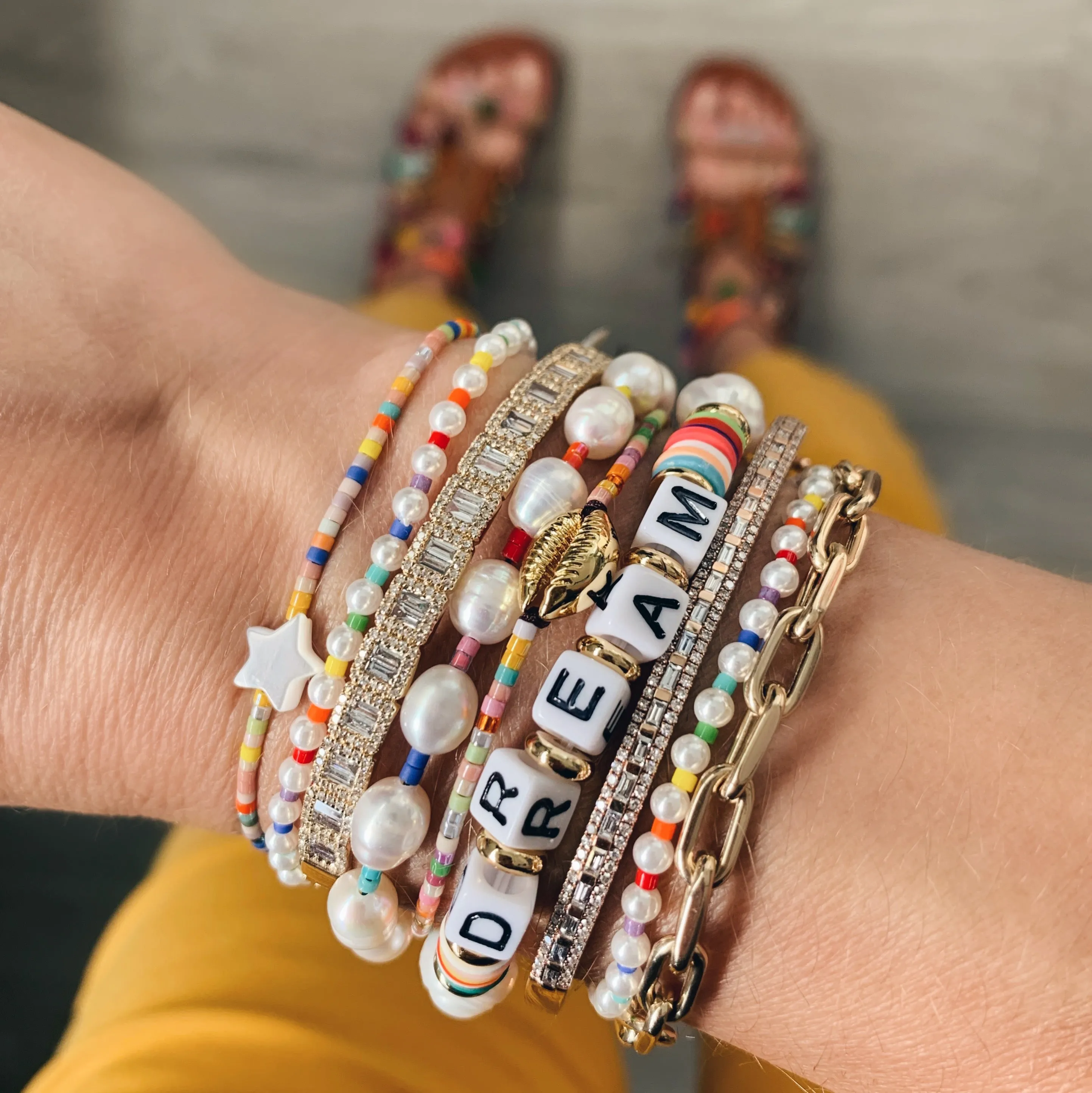 Delicate Pearl & Rainbow Bead Bracelet