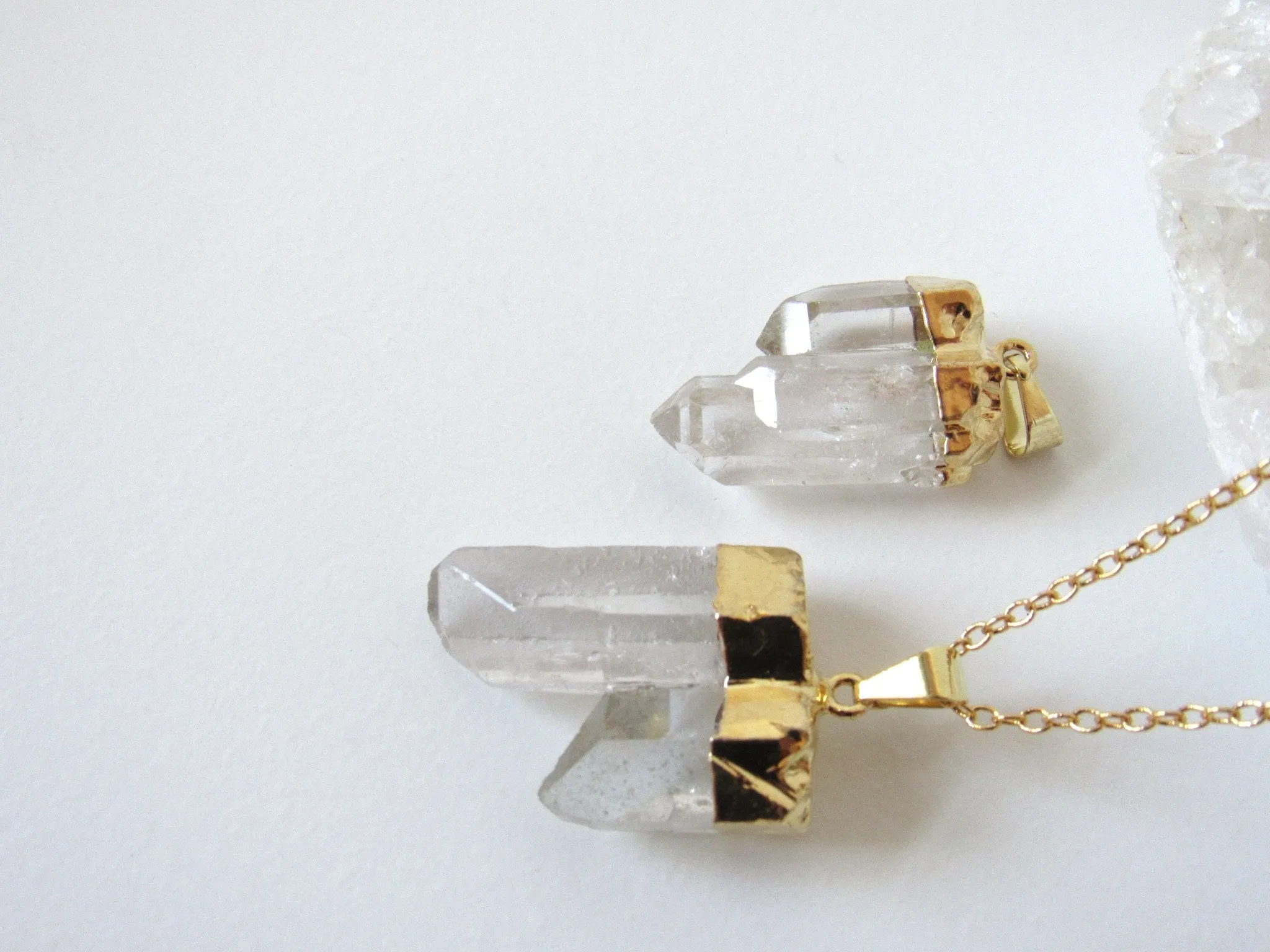 Double Gold Quartz Point Necklaces