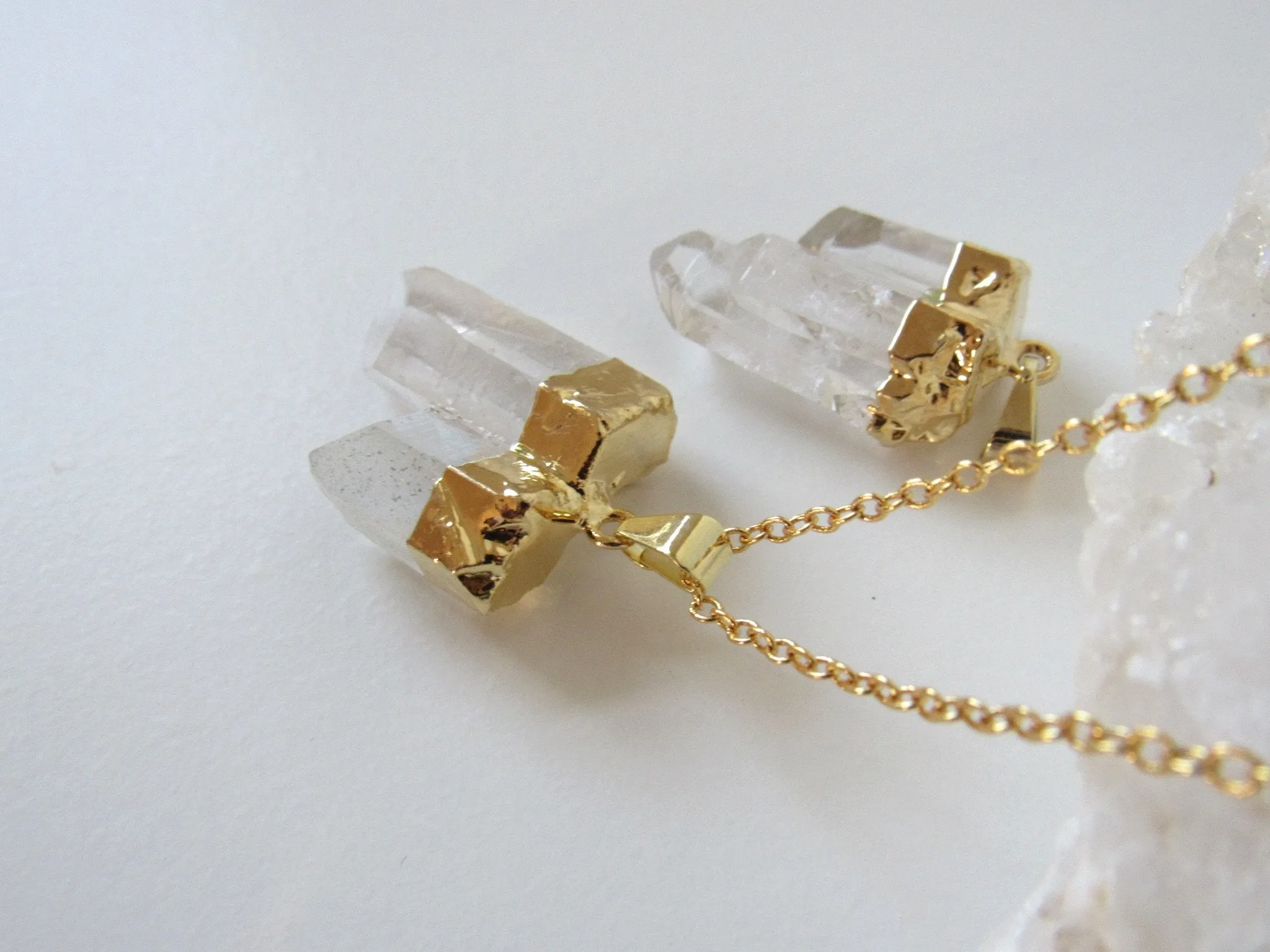 Double Gold Quartz Point Necklaces