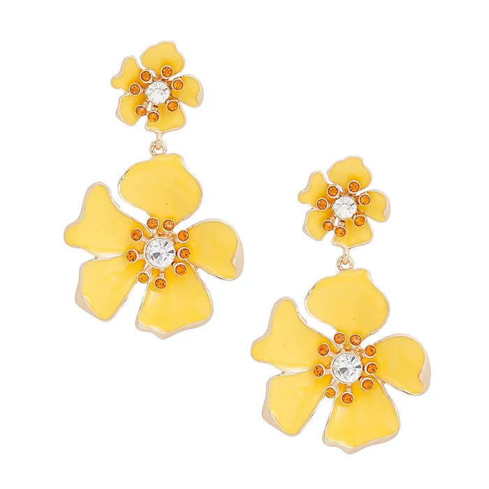 Drop Silver 3D Flower Earrings for Women