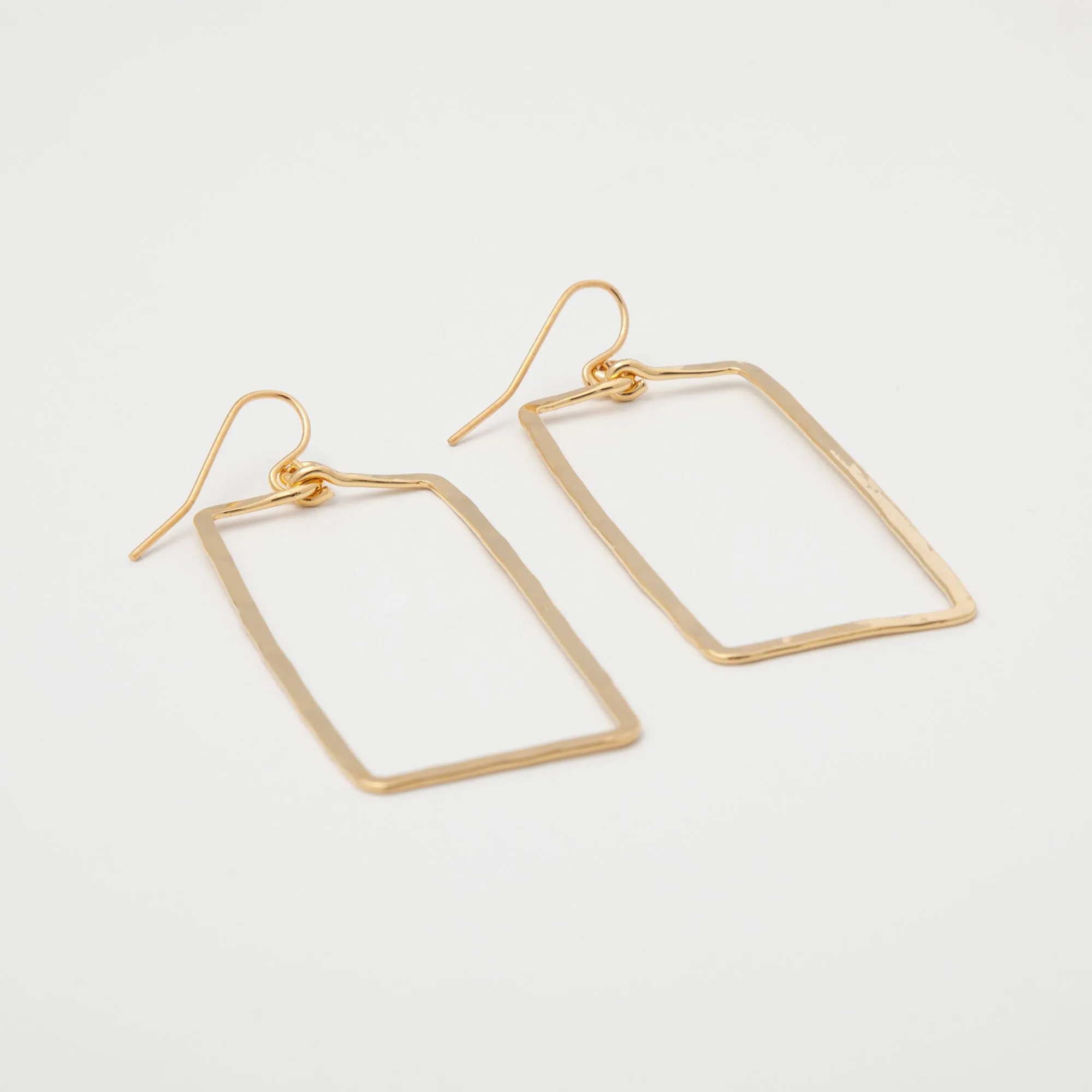 Elegant Golden Hammered Rectangle Earrings