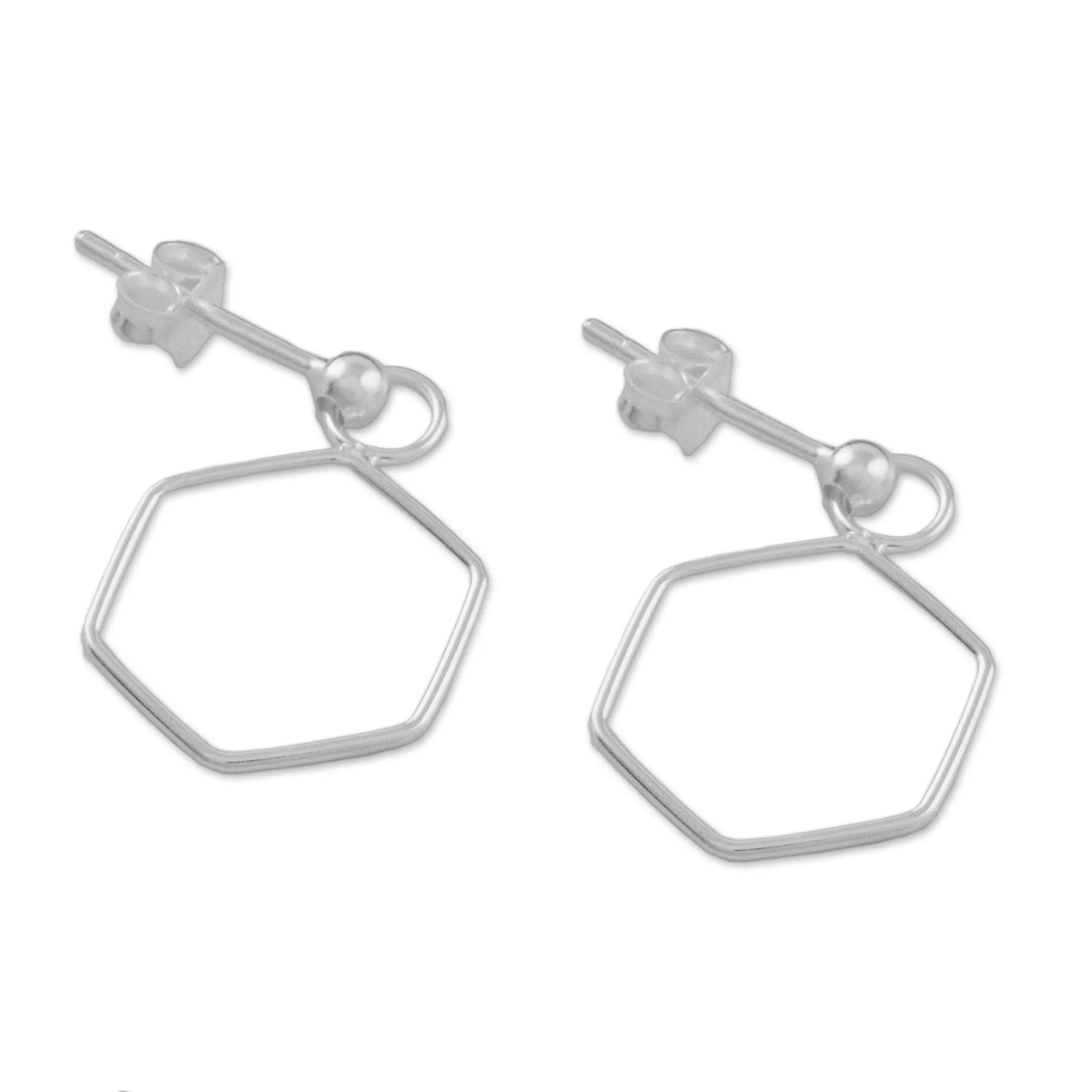 Elegant Hexagon 925 Sterling Silver Hexagon Shaped Frame Earrings