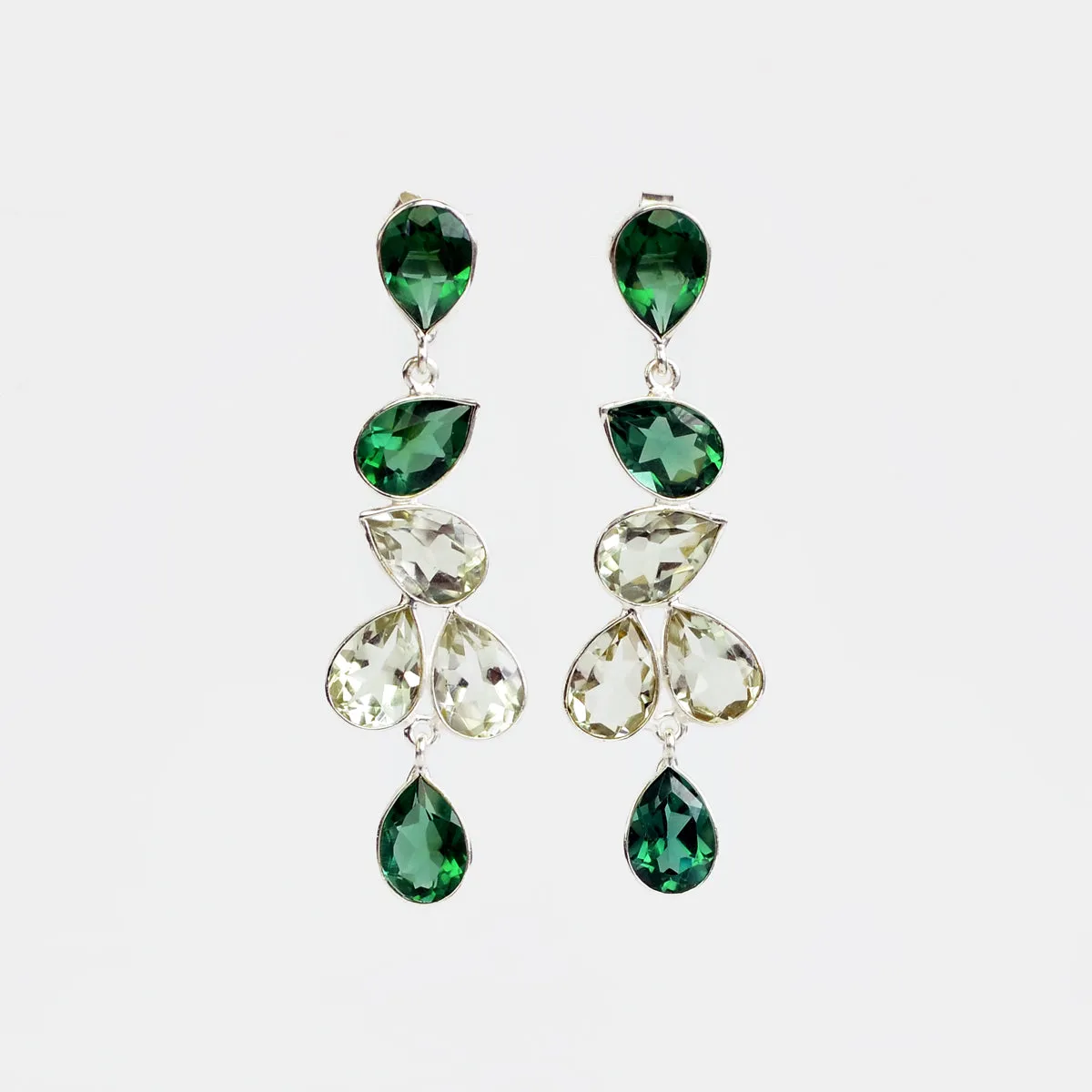 Elegant Tourmaline and Green Amethyst Statement Earrings