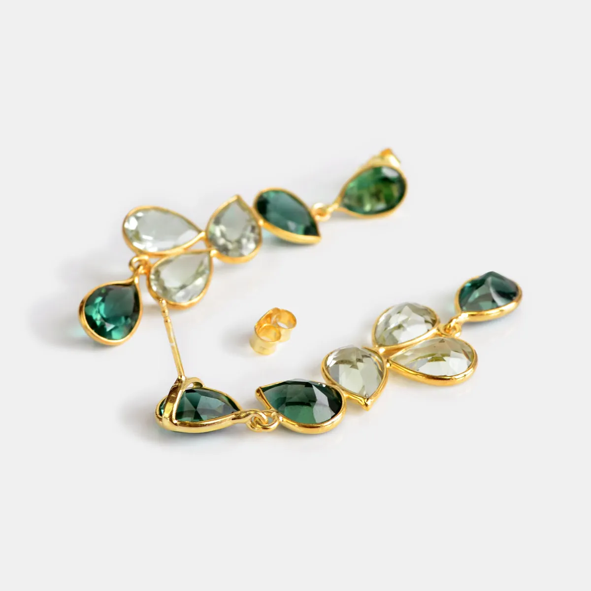 Elegant Tourmaline and Green Amethyst Statement Earrings