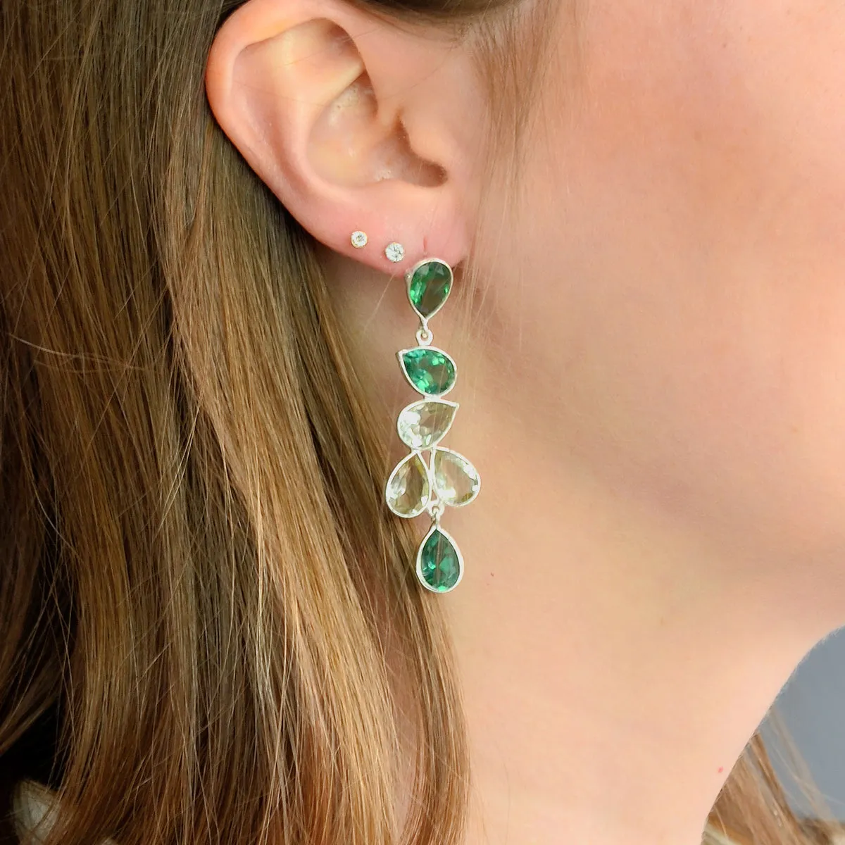 Elegant Tourmaline and Green Amethyst Statement Earrings