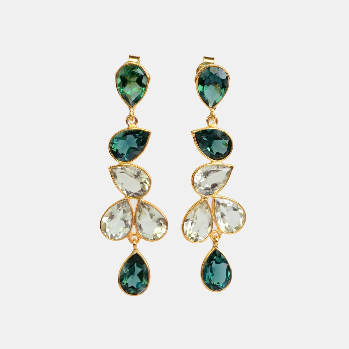 Elegant Tourmaline and Green Amethyst Statement Earrings