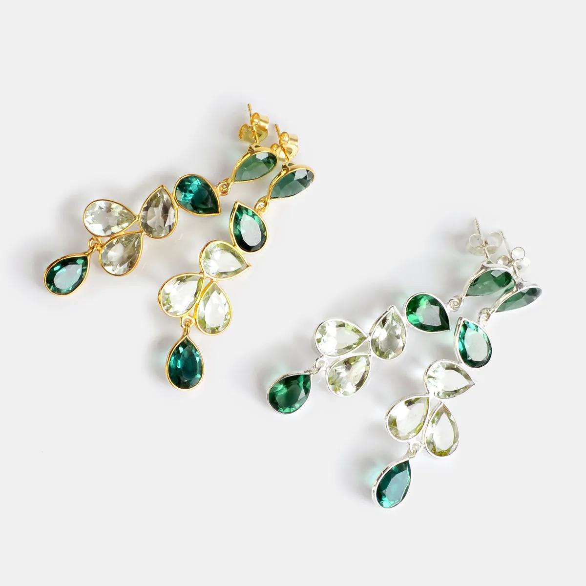 Elegant Tourmaline and Green Amethyst Statement Earrings