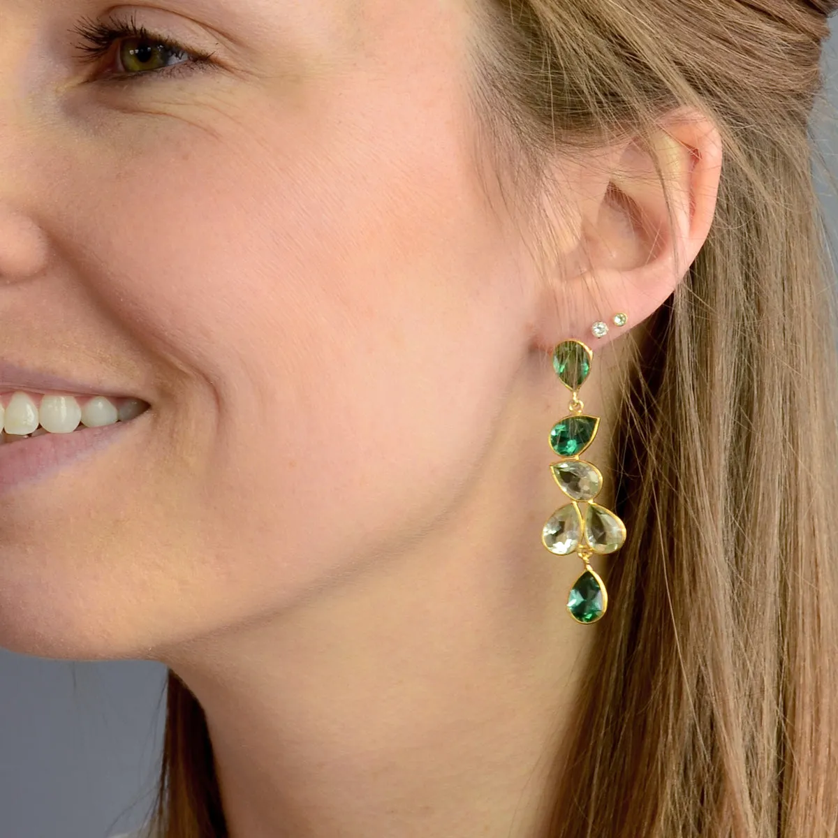 Elegant Tourmaline and Green Amethyst Statement Earrings