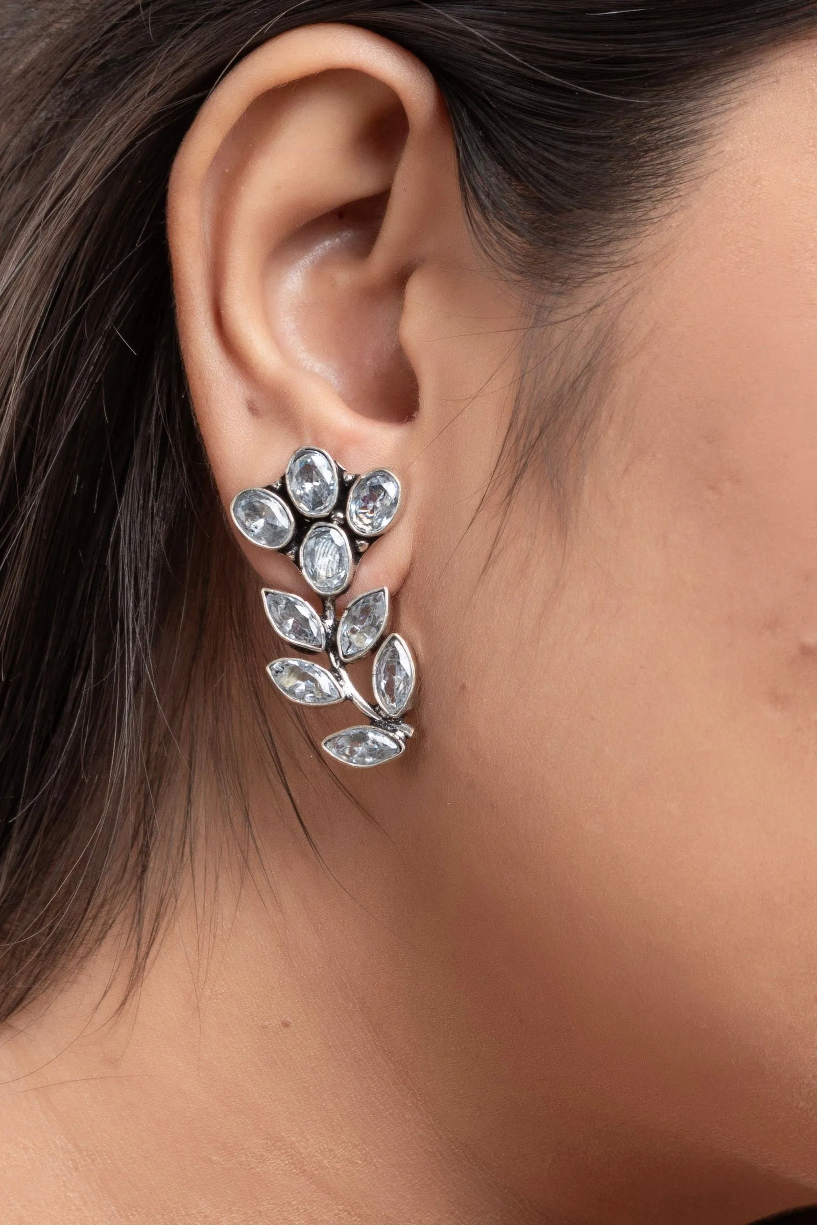 Elegant White Cubic Zirconia Stud Earrings in Oxidised Silver for All Occasions, Non-Allergic Design