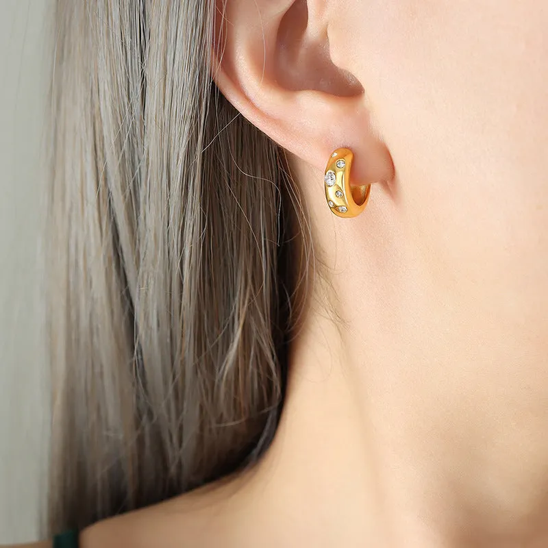 Elegant Zircon U-Shaped Earrings with Gold-Plated Finish