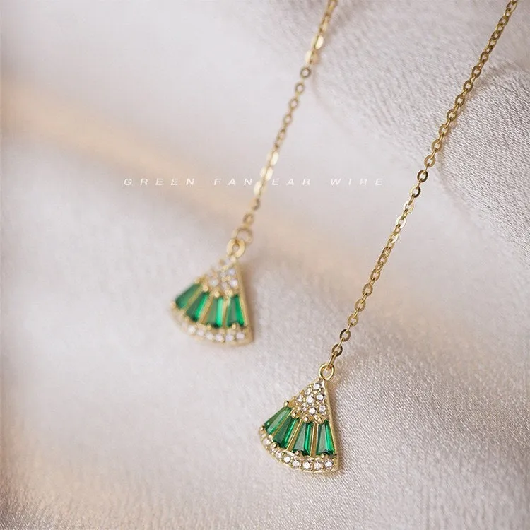 Emerald Fan Thread Earrings