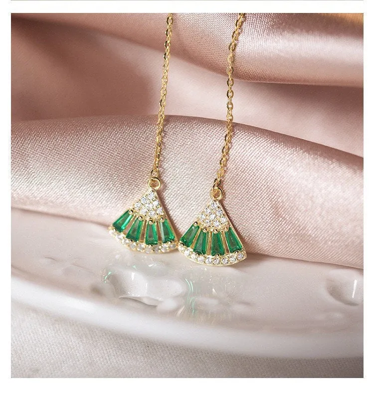 Emerald Fan Thread Earrings