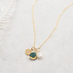 Emerald North Star Charm Necklace (May Birthstone)