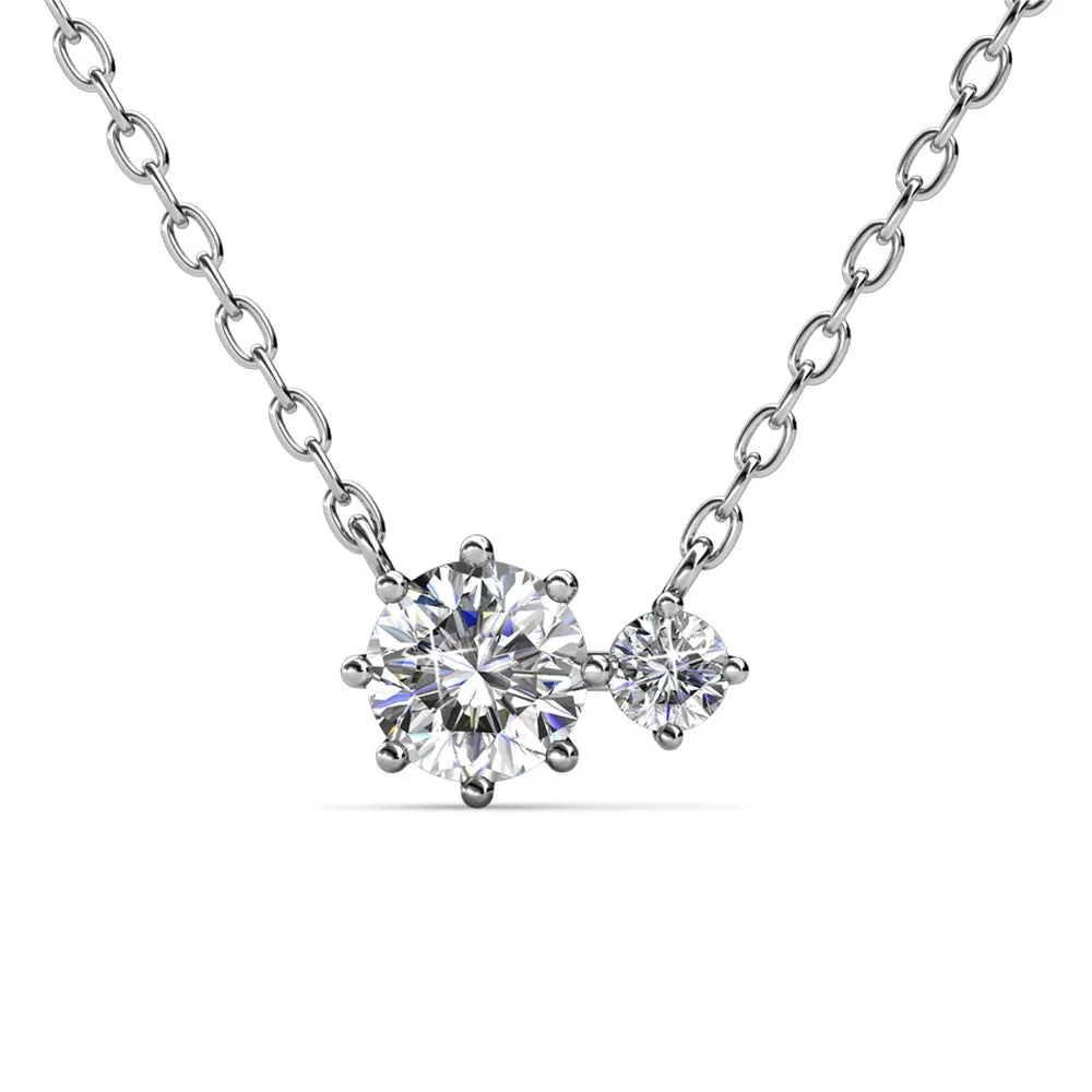 Emma 18k White Gold Plated 2-Stone Crystal Pendant Necklace