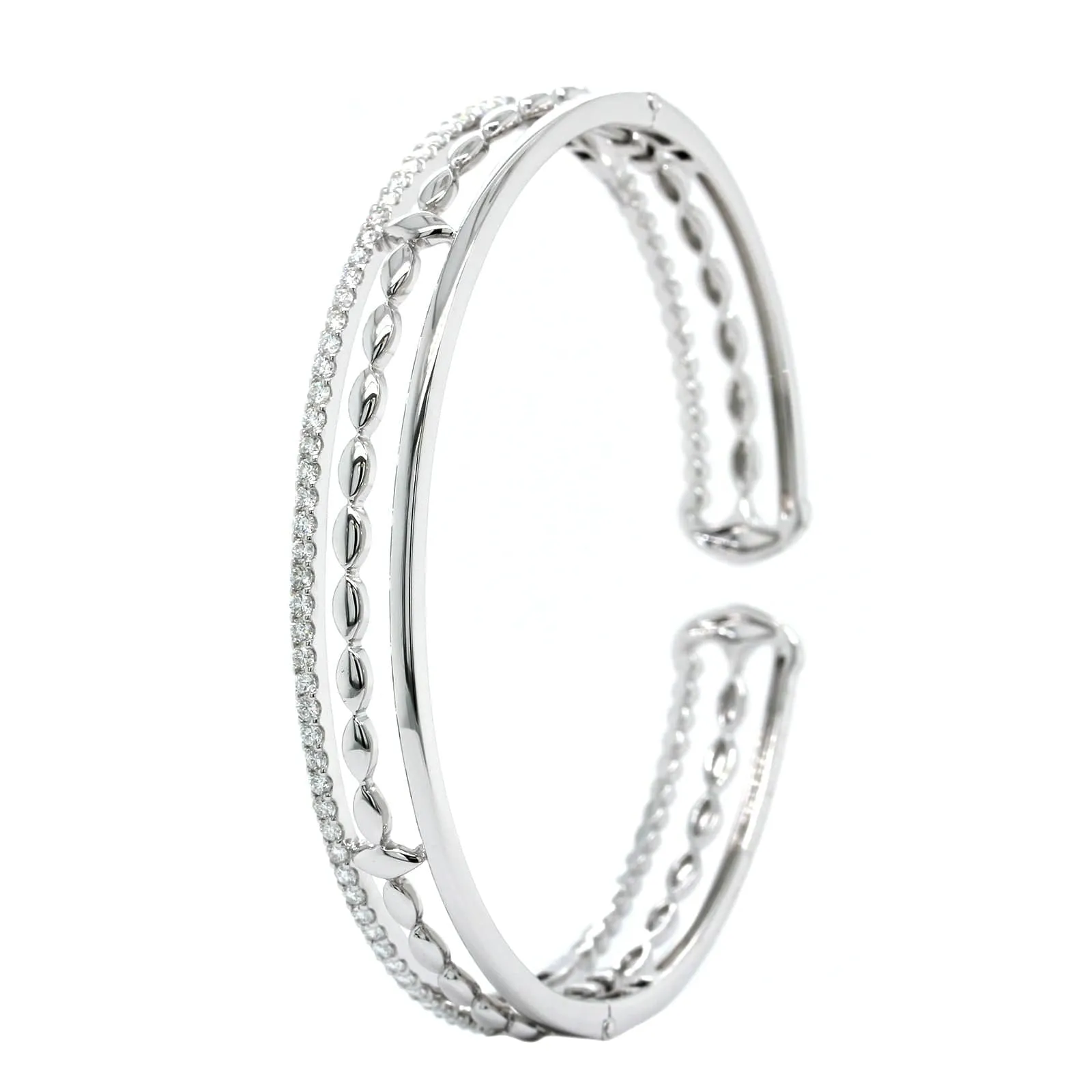 Etho Maria 18K White Gold 3 Row Diamond Cuff Bracelet