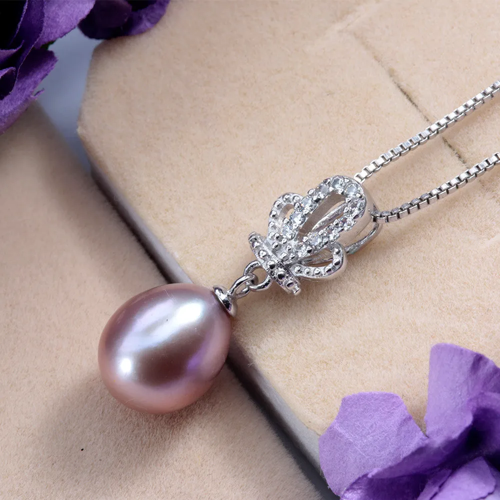 Fashion sterling-silver-jewelry Top Quality Genuine Freshwater Pearl Jewelry Necklace pendant for women 45cm chain