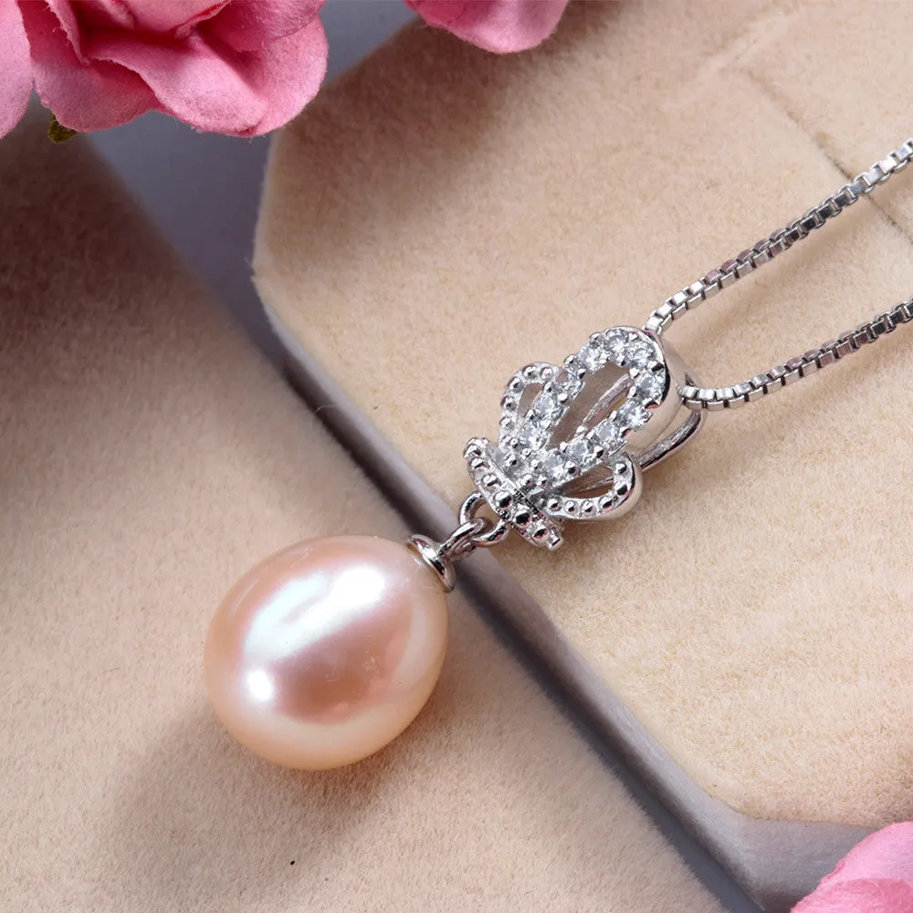 Fashion sterling-silver-jewelry Top Quality Genuine Freshwater Pearl Jewelry Necklace pendant for women 45cm chain