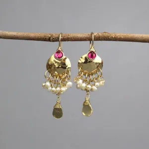 Fuchsia Zircon Pearl Happiness Earrings