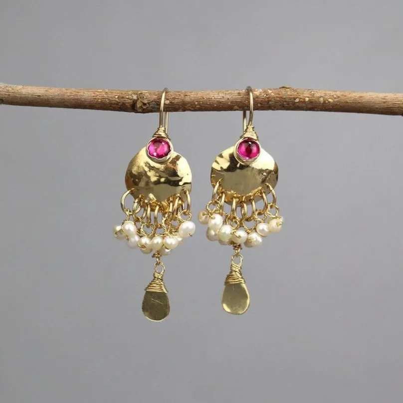 Fuchsia Zircon Pearl Happiness Earrings