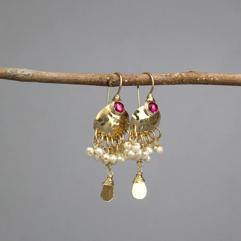 Fuchsia Zircon Pearl Happiness Earrings