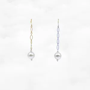 Gold and Silver Large Pearl Dangle Earrings