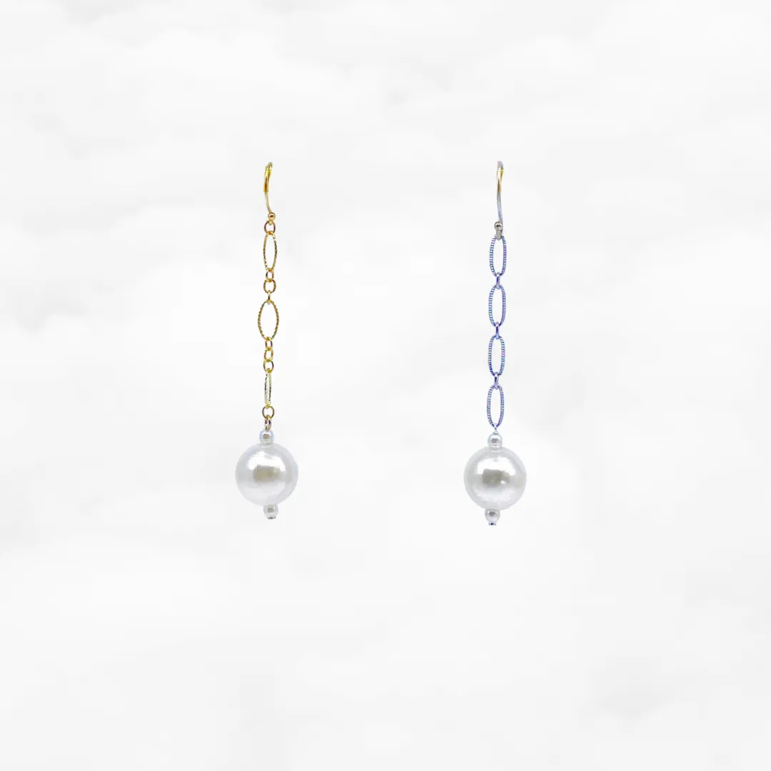 Gold and Silver Large Pearl Dangle Earrings