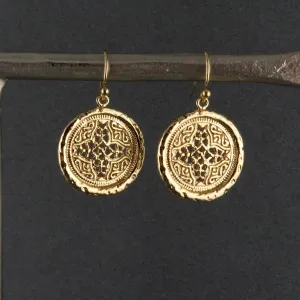 Gold Patterned Disc Earrings