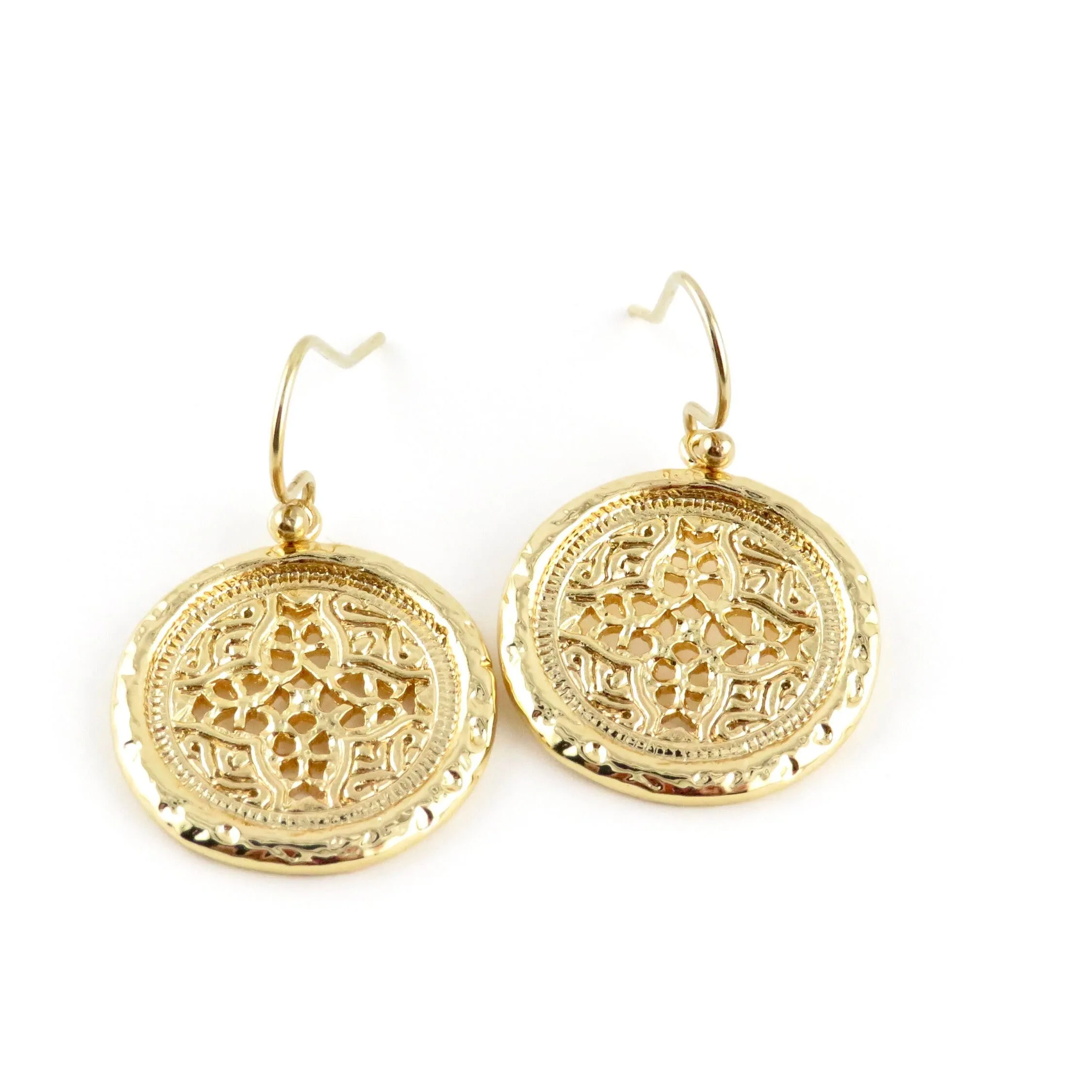 Gold Patterned Disc Earrings