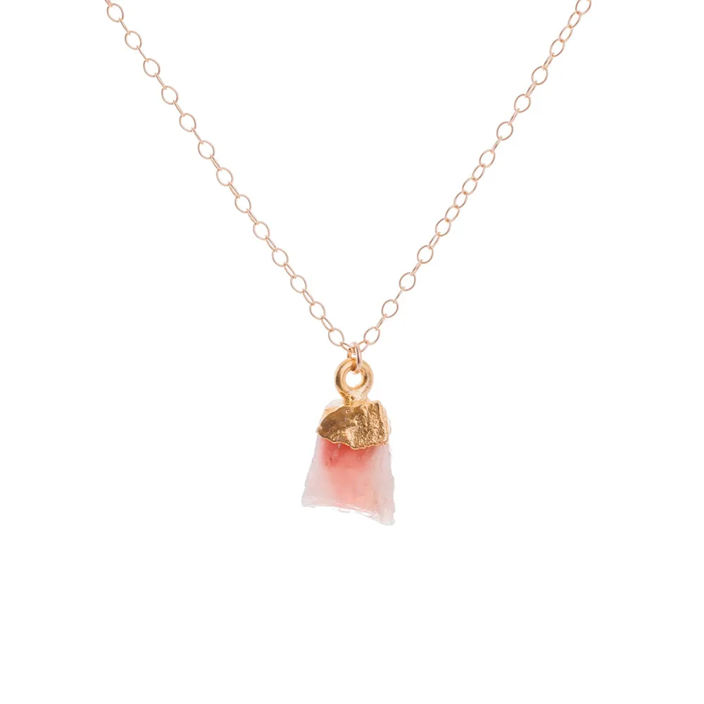 Gold Pink Opal Raw Crystal Necklace