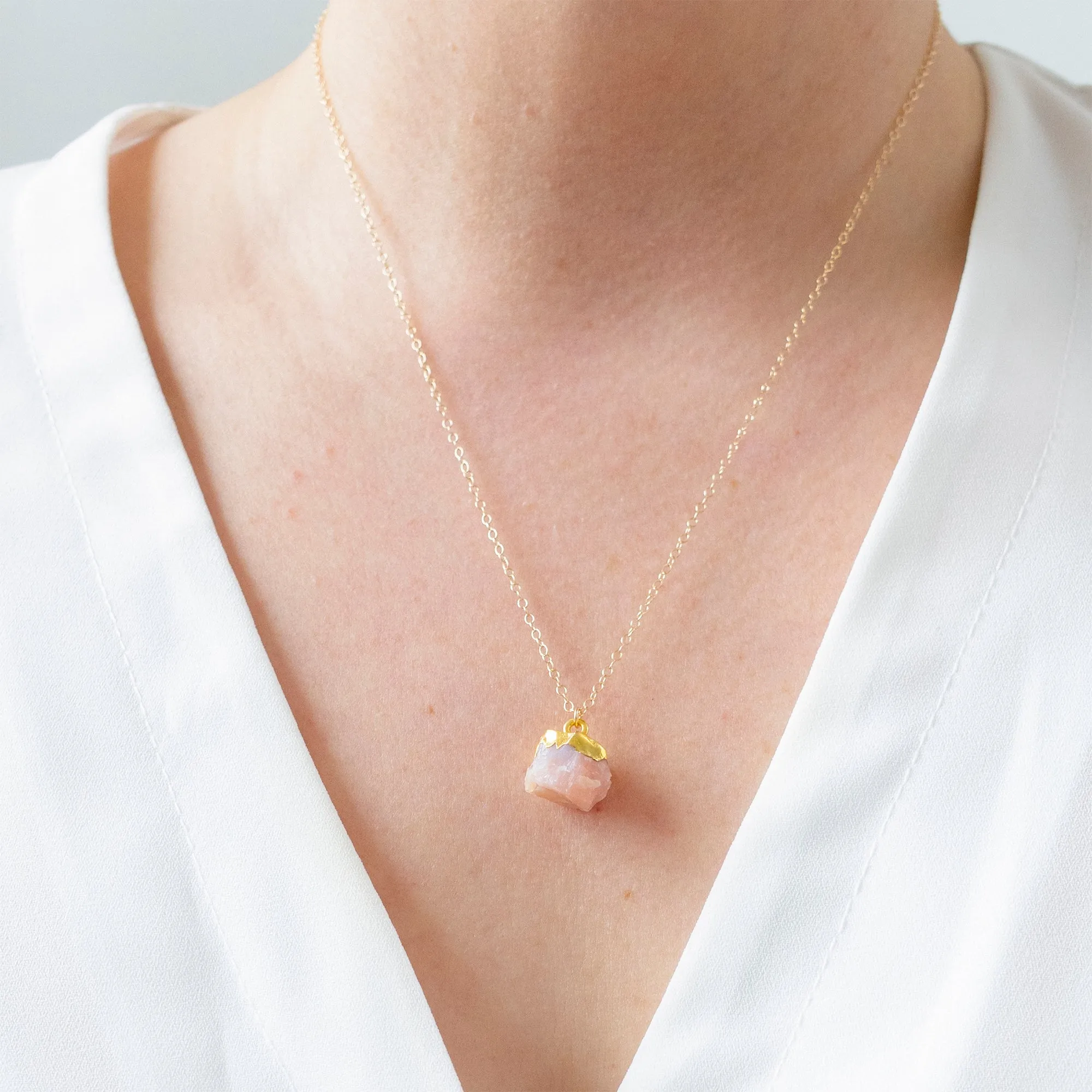 Gold Pink Opal Raw Crystal Necklace