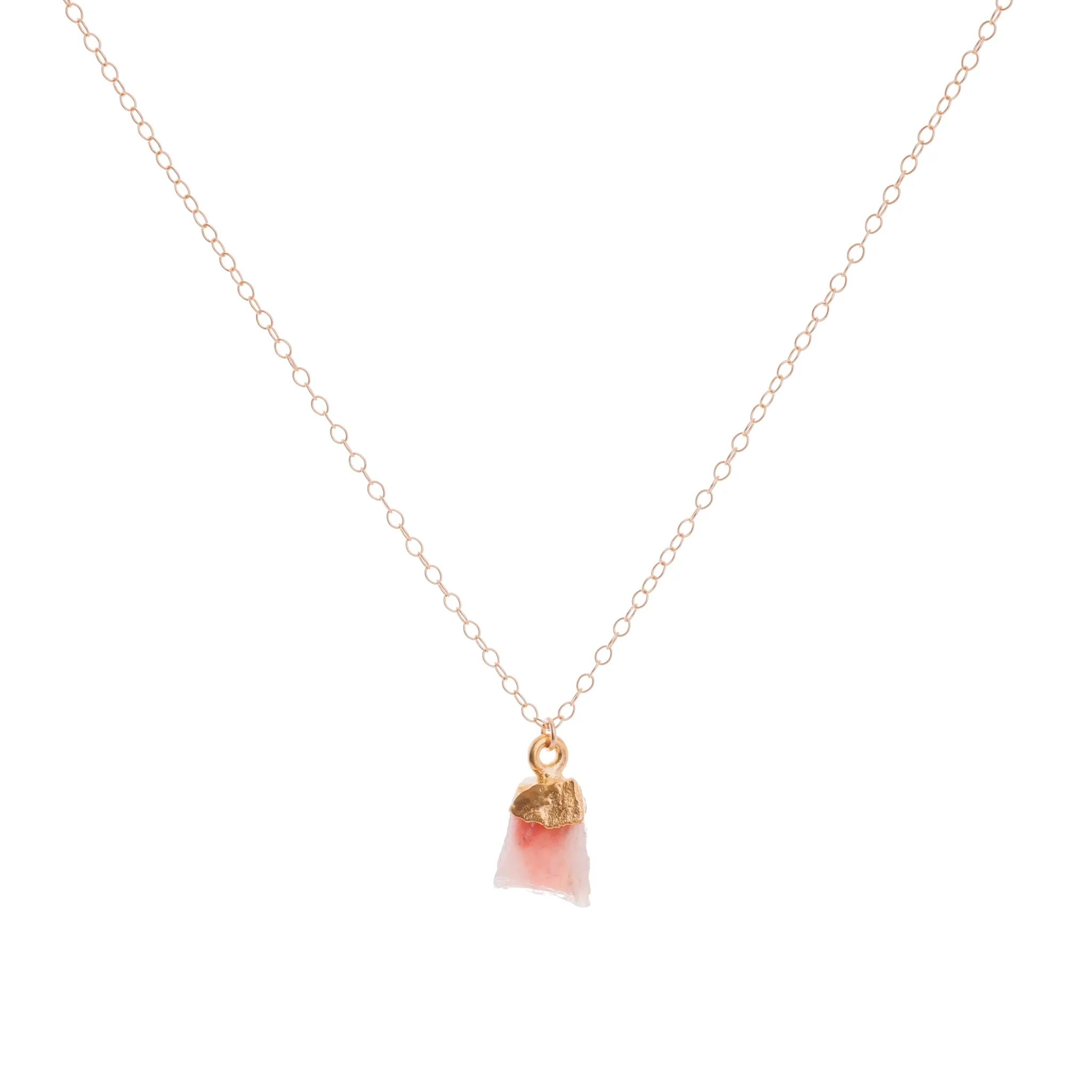 Gold Pink Opal Raw Crystal Necklace