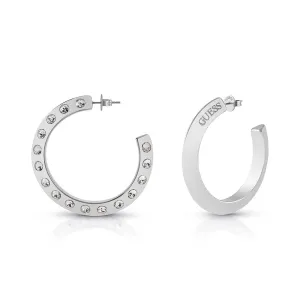 Guess Rhodium Plated Stainless Steel 30mm Medium Hoop Earrings