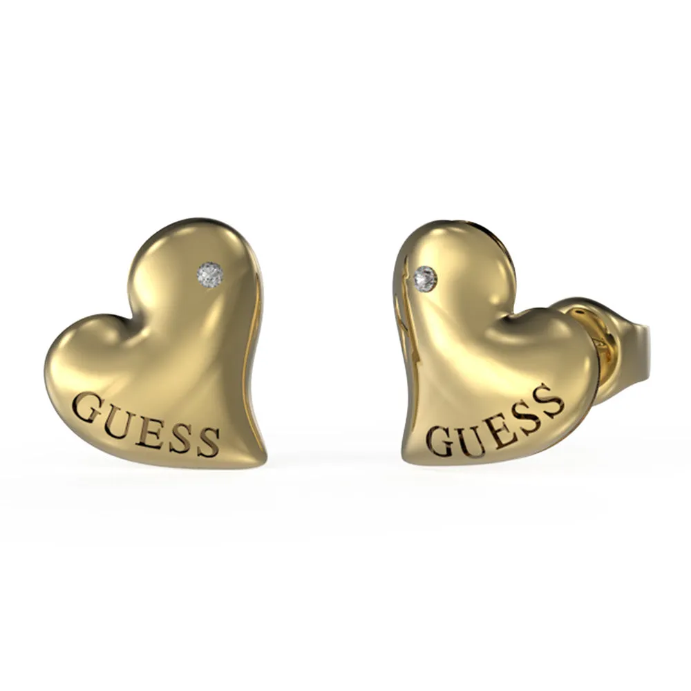 Guess Yellow Gold Plated 12mm Fluid Heart Stud Earrings