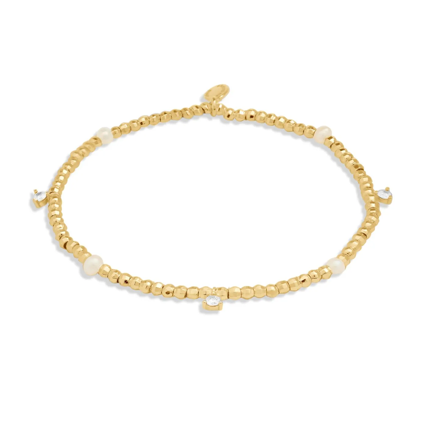 Halo Pearl Beaded Cubic Zirconia & Pearl Gold Plated Bracelet 8107