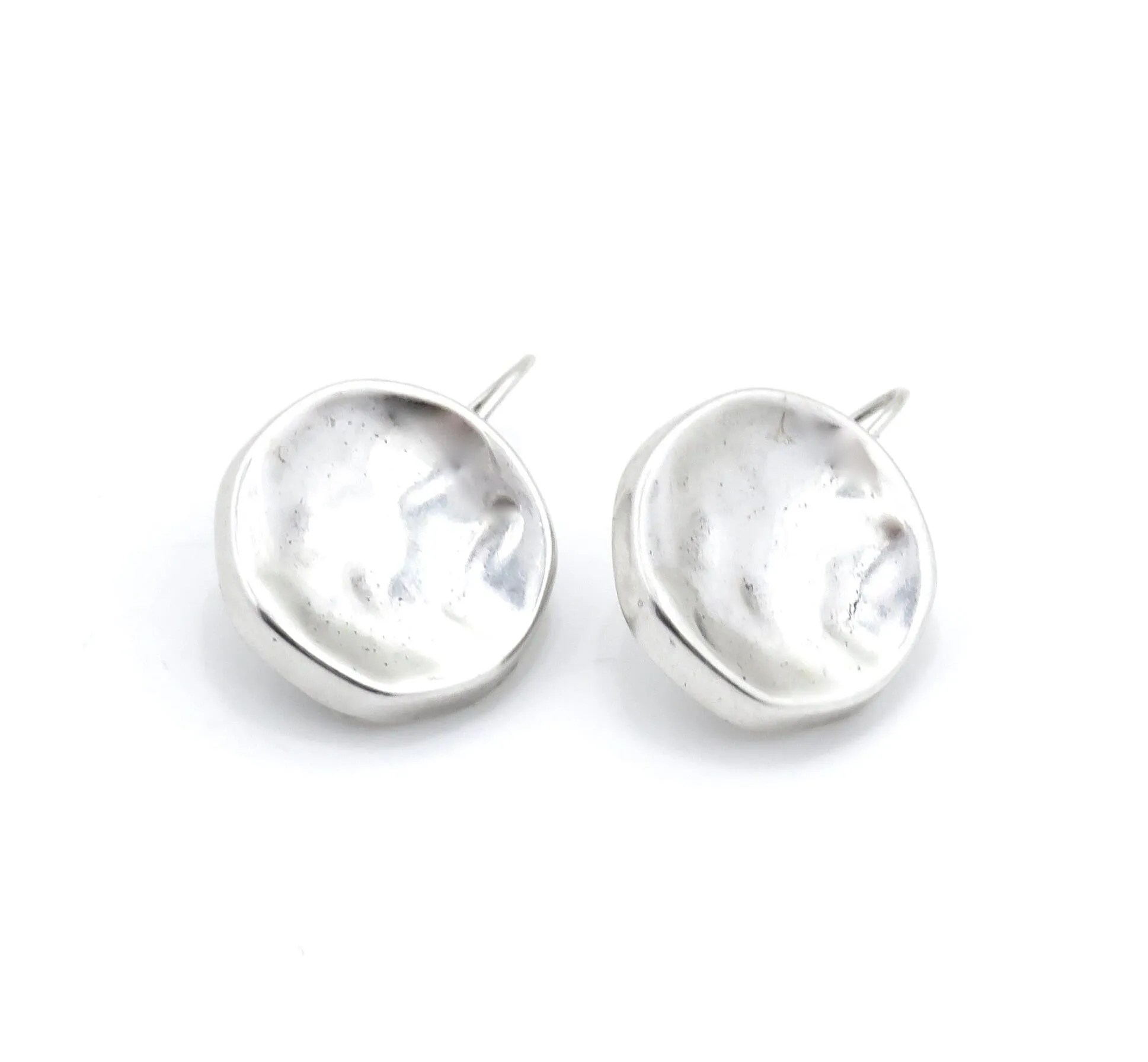 Hammered Disc Earrings - Silver