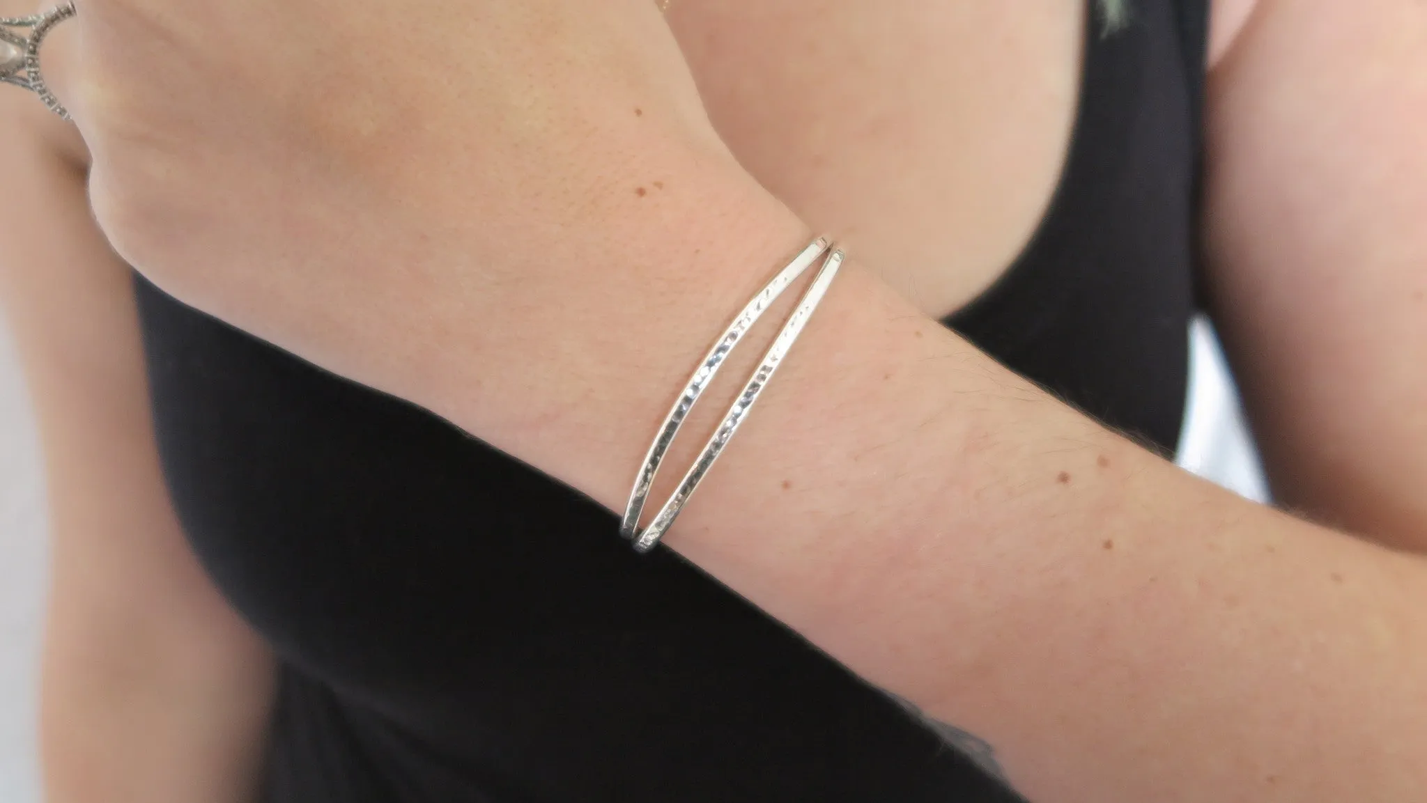 Hammered Silver Cuff Set