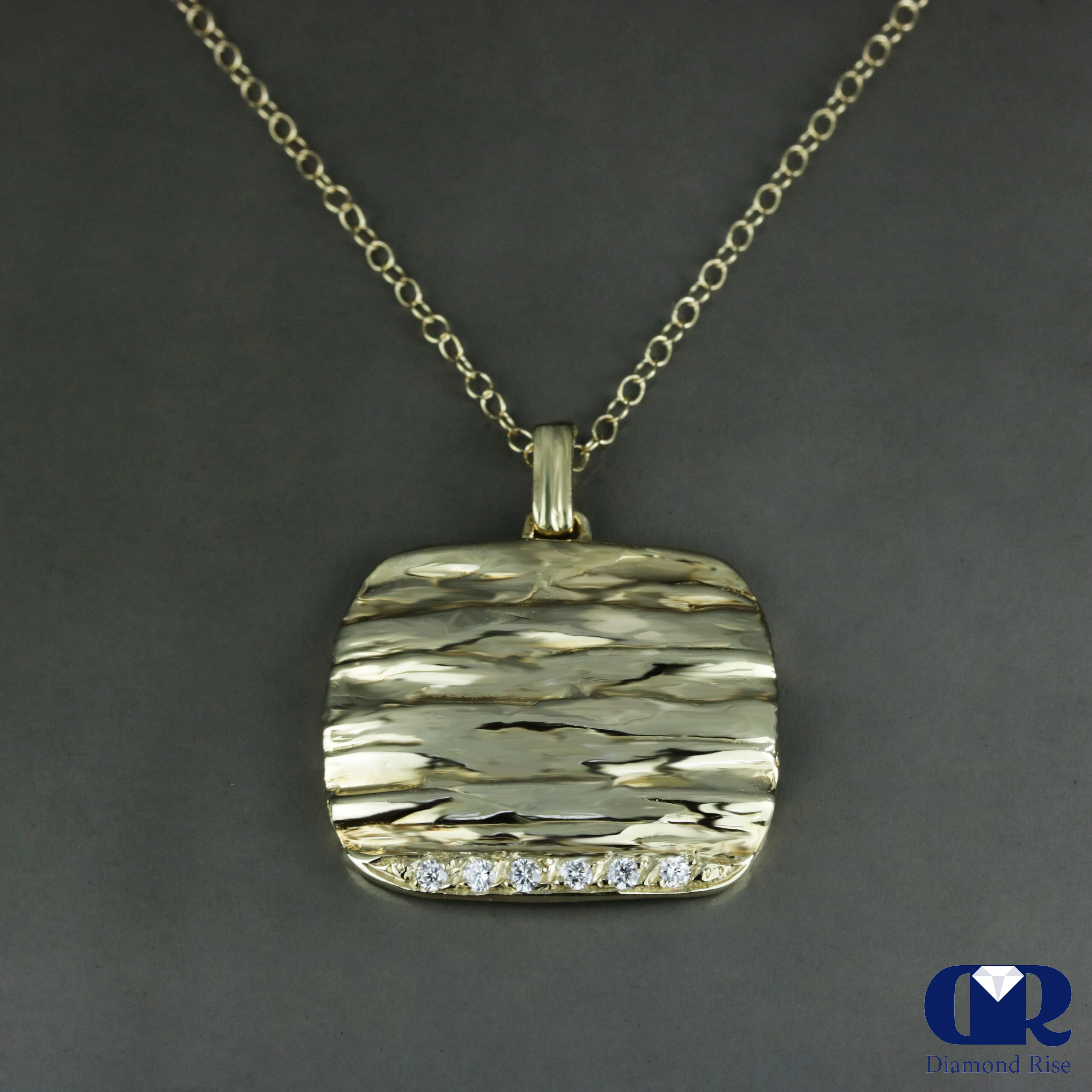 Handmade Diamond Pendant Necklace In 10K Gold With 16" Chain