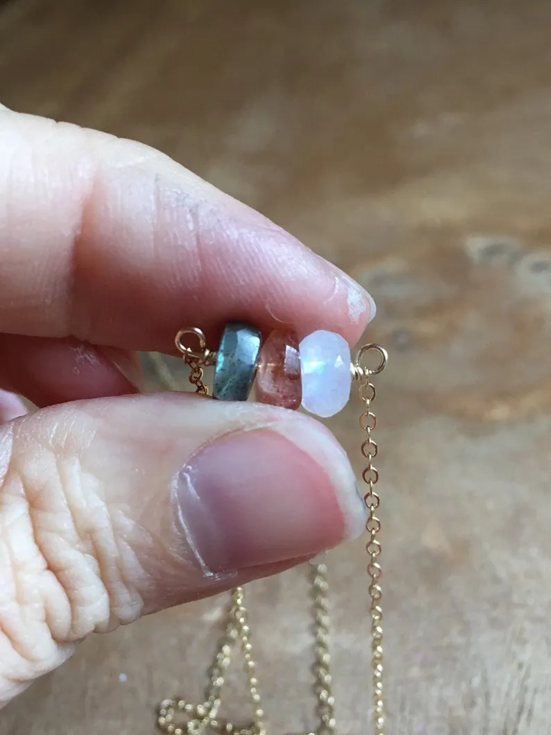 Healing Necklace - Raw Stone Necklace - Moonstone Labradorite Sunstone Necklace - Crystal Healing Jewelry - Silver or Gold