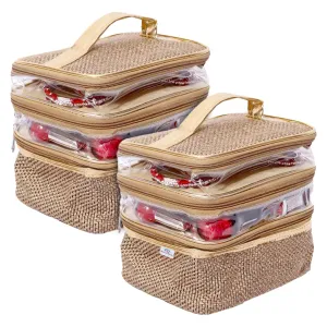 Heart Home Jute 3 Compartment Jewellery Organizer For Bangles, Small Jewellery & Cosmetic Pack Of 2 (Gold) 54HH4075.