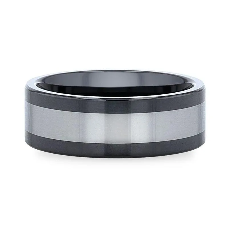 HUSKEY | Black Ceramic, Tungsten Inlay, High Polished, Flat