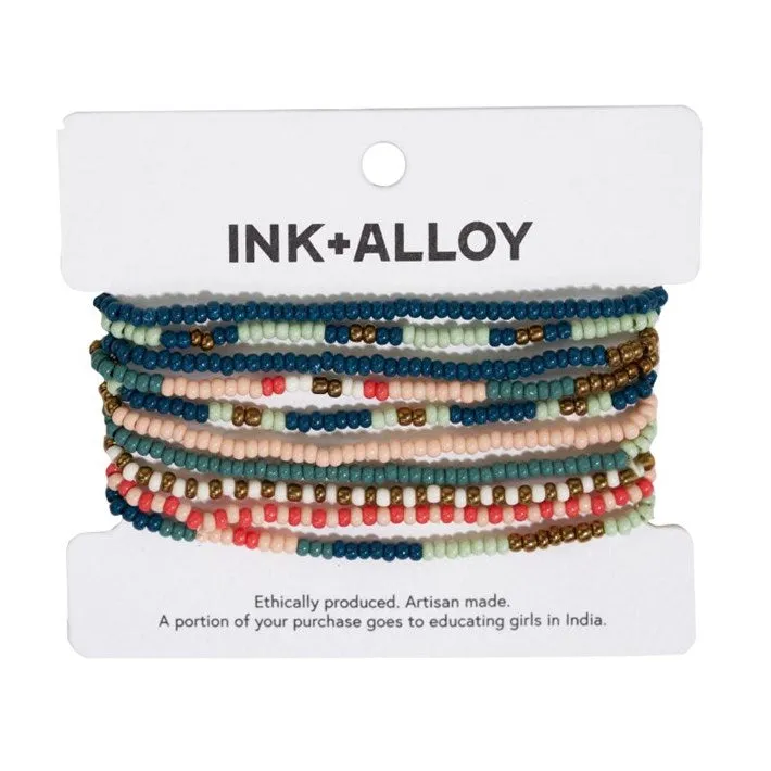 Ink   Alloy IA SBBR0900 Sage confetti beaded 10 strand stretch bracelets